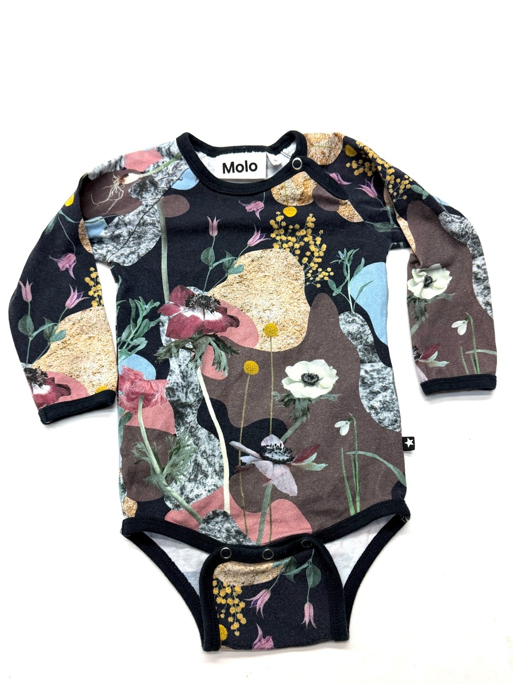 Molo Floral Print Long-Sleeve Baby One-Piece Romper Northern Sport Fonda Body